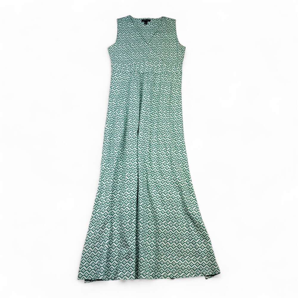 Lands' End Green & White Geometric Maxi Dress